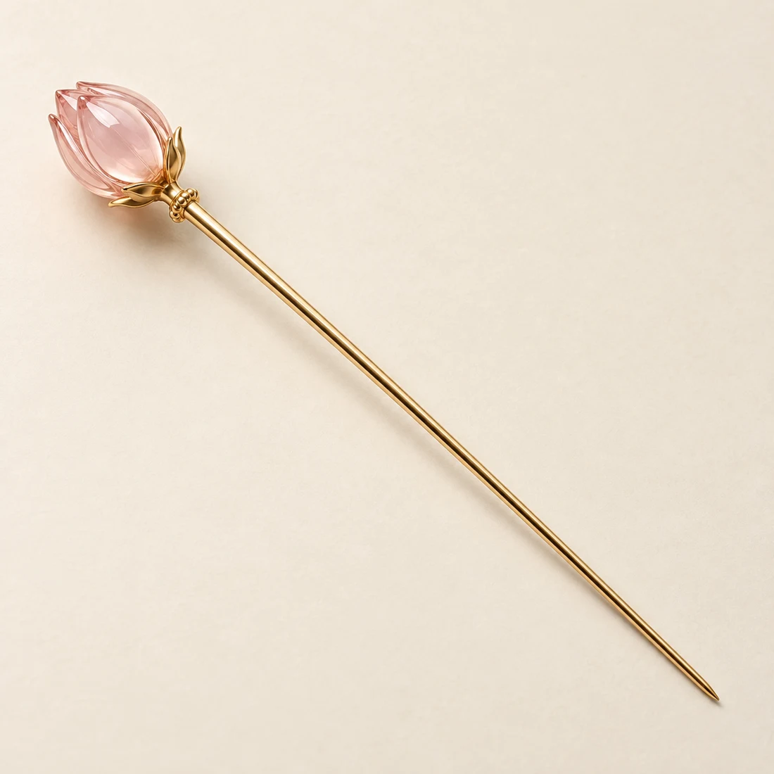 Blush Bud Hairpin: a pale pink glass bud, gold-tone shaft