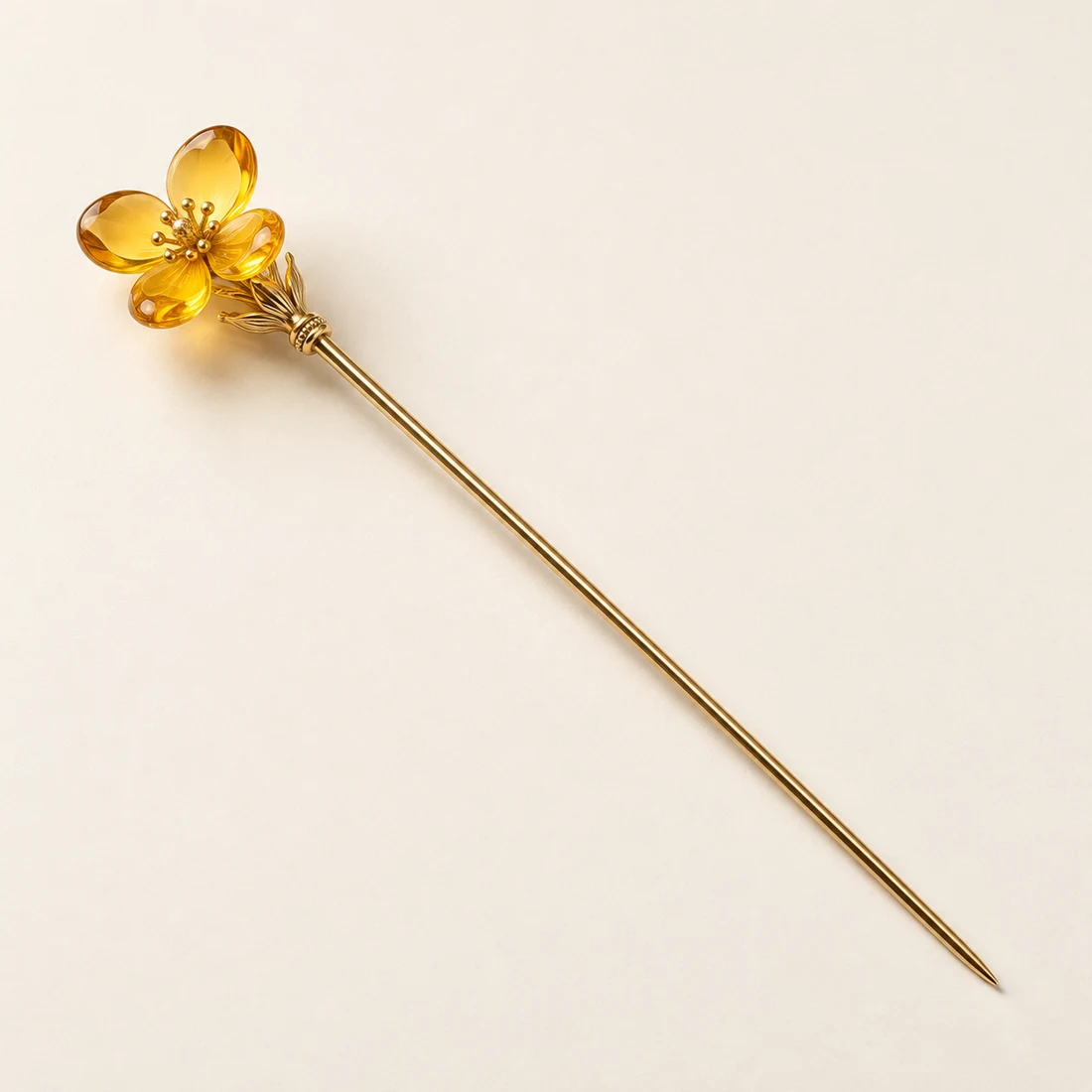 Amber Osmanthus Hairpin: a small amber-yellow osmanthus blossom, gold-tone shaft